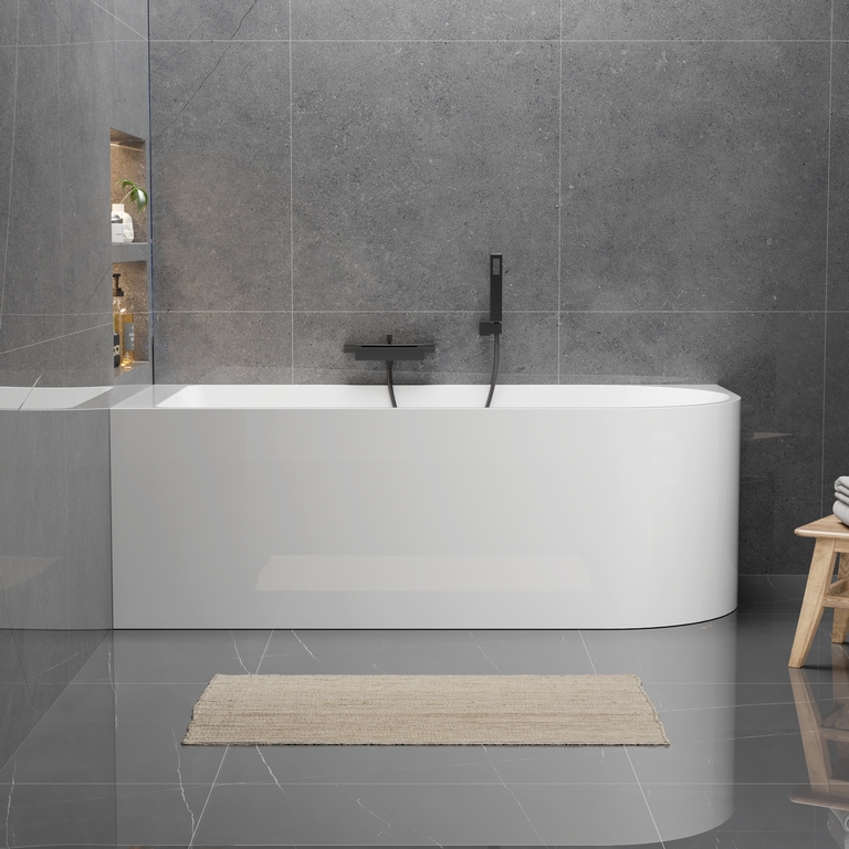 Wanny wolnostojące - Wanna wolnostojąca przyścienna NAROŻNA PORTO LEWA 170 x 80 x 58 cm biała system przelewowy boczny (6)
