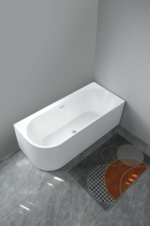 Wanny wolnostojące - Wanna wolnostojąca przyścienna NAROŻNA PULA PRAWA Prążkowana 170 x 75 x 58 cm biała system przelewowy  (5)