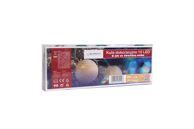 Boże Narodzenie - Ozdoba Świąteczna Cotton Balls kule 10 LED ze świecącą nitką  CZERWONO-ZIELONE (4)