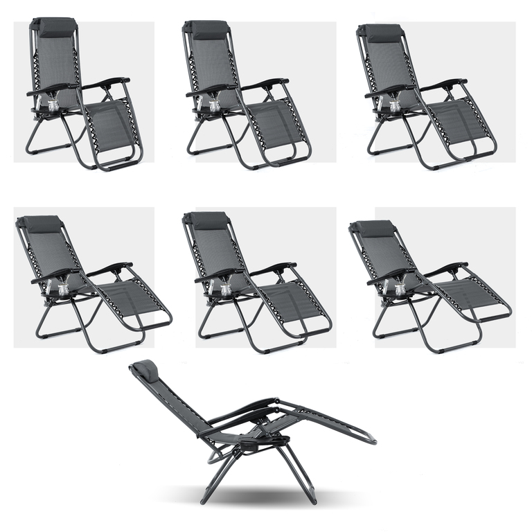 Leżaki ogrodowe - Komplet  2szt Leżak Plażowy Ogrodowy Składany Zero Gravity Antracyt (12)