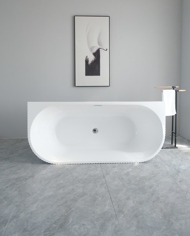 Wanny wolnostojące - Wanna Pari 170 x 75 x 58 cm wolnostojąca przyścienna w prążki biała z przelewem (6)