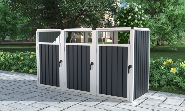 Zabudowy koszy na śmieci  - Osłona Kosza na śmieci HOLLY,  Zabudowa kosza, śmietnika, Schowek, Wiata na kosze Antracyt (3)