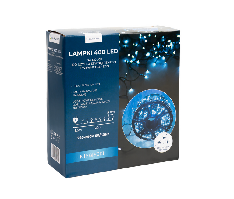 Boże Narodzenie - Lampki 400 LED 10% flash na rolce, dodatkowe gniazdo niebieskie  (3)
