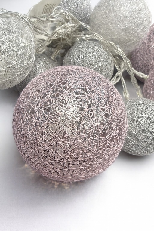 Boże Narodzenie - Kulki świąteczne dekoracja świetlna na baterie  Różowo Srebrne (2)