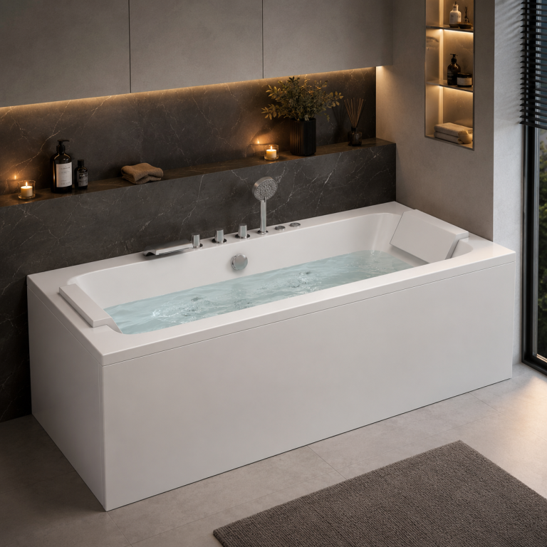 Z hydromasażem  - Wanna Łazienkowa Genua z Hydromasażem  170 x 80 cm wolnostojąca Akrylowa Jacuzzi (5)