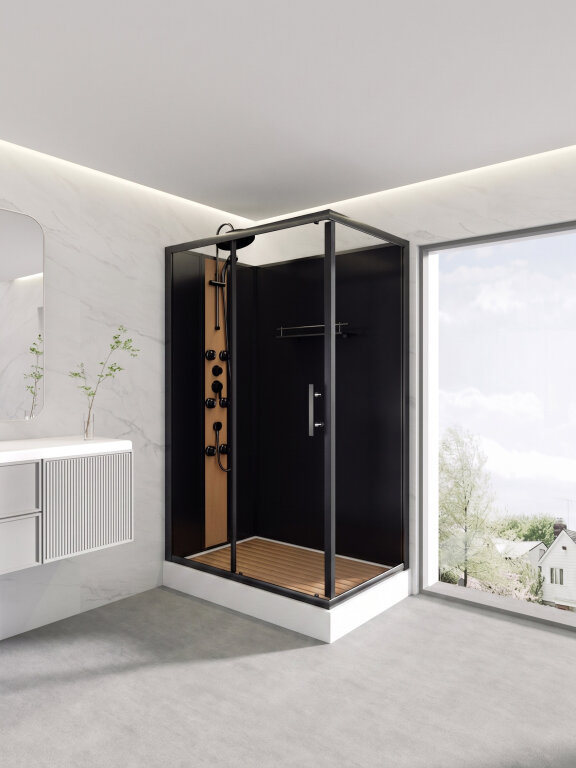 Kabiny prysznicowe - Kabina prysznicowa z hydromasażem 120x80 prostokątna Corciano Clarea czarna (2)