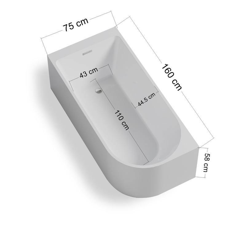 Wanny wolnostojące - Wanna wolnostojąca przyścienna NAROŻNA PORTO LEWA 180 x 80 x 58 cm biała system przelewowy boczny (14)