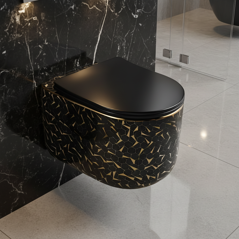 Miski WC - Miska WC Wisząca Corciano Nexa Midnight Gold Czarno-Złota Mozaika 52x37x30 cm (2)