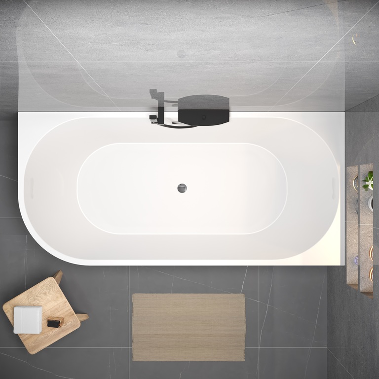 Wanny wolnostojące - Wanna wolnostojąca przyścienna NAROŻNA PULA PRAWA 170 x 80 cm biała system przelewowy centralny (6)