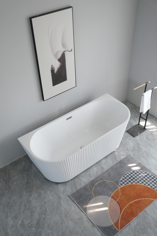 Wanny wolnostojące - Wanna Pari 170 x 75 x 58 cm wolnostojąca przyścienna w prążki biała z przelewem (9)