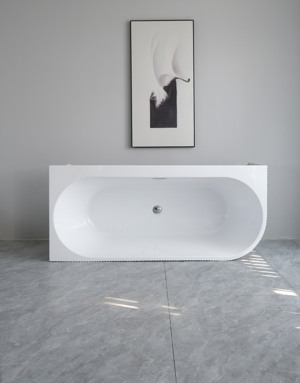 Wanny wolnostojące - Wanna wolnostojąca przyścienna NAROŻNA PULA Lewa Prążkowana 170 x 75 x 58 cm biała system przelewowy  (6)