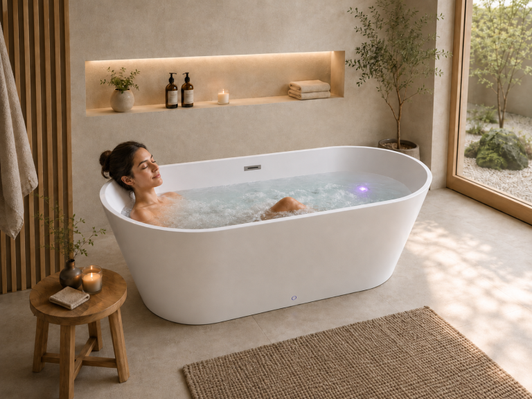 Z hydromasażem  - Wanna Łazienkowa Jupiter +  a funkcją masażu POWIETRZNEGO 170 x 80 cm wolnostojąca Akrylowa LED Jacuzzi HYDROMASAŻ (3)