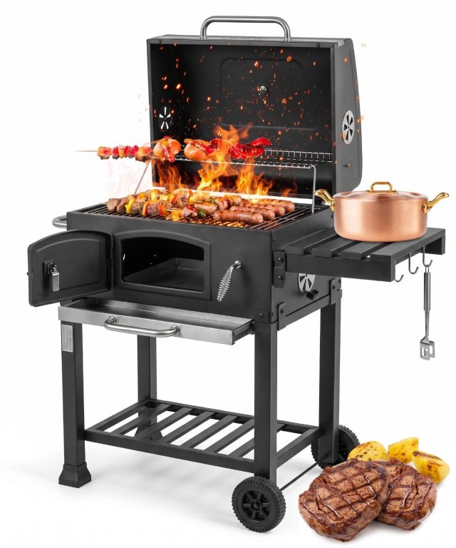 Grille - Grill ogrodowy węglowy ruszt żeliwny wózek Carbo - Angus PREMIUM (1)