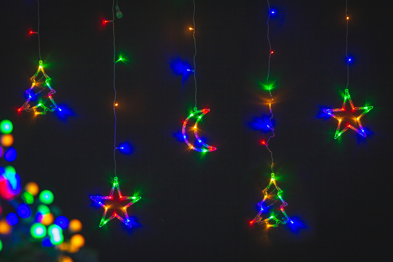 Lampki choinkowe - Kurtyna 72 LED księżyc gwiazda choinka (8)