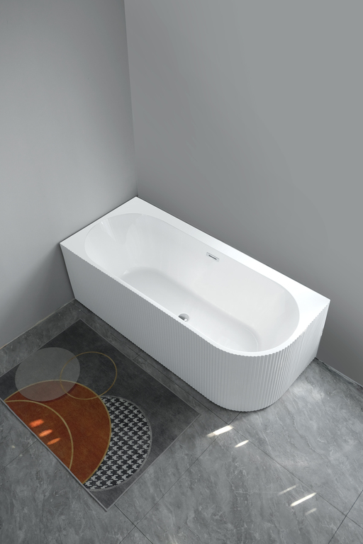 Wanny wolnostojące - Wanna wolnostojąca przyścienna NAROŻNA PULA Lewa Prążkowana 170 x 75 x 58 cm biała system przelewowy  (4)