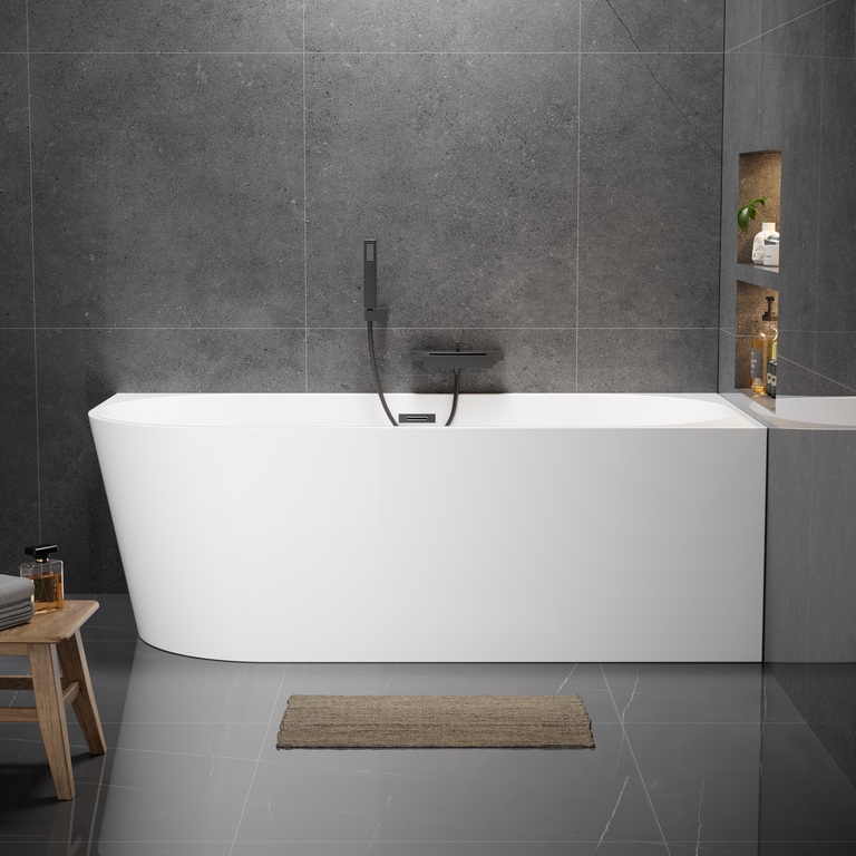 Wanny wolnostojące - Wanna wolnostojąca przyścienna NAROŻNA PULA PRAWA 170 x 80 cm biała system przelewowy centralny (3)