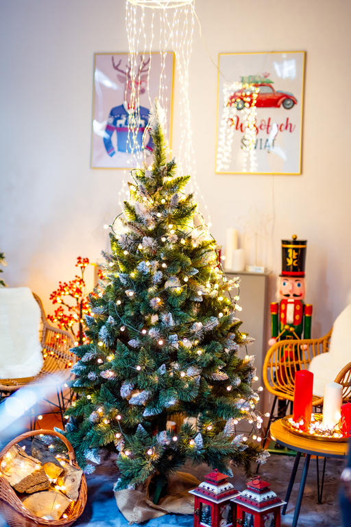 Boże Narodzenie - Sosna z brokatem biała 220 cm  CHOINKA SZTUCZNA  (4)