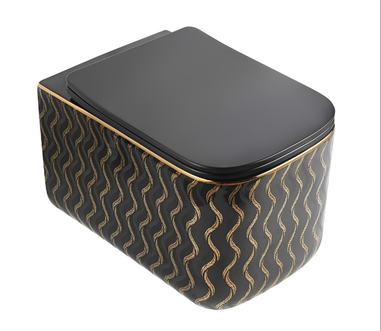 Akcesoria łazienkowe - Miska WC wisząca Corciano Nexa 2 Midnight Gold Edition Czarno-Złota 51x34x35 cm (1)