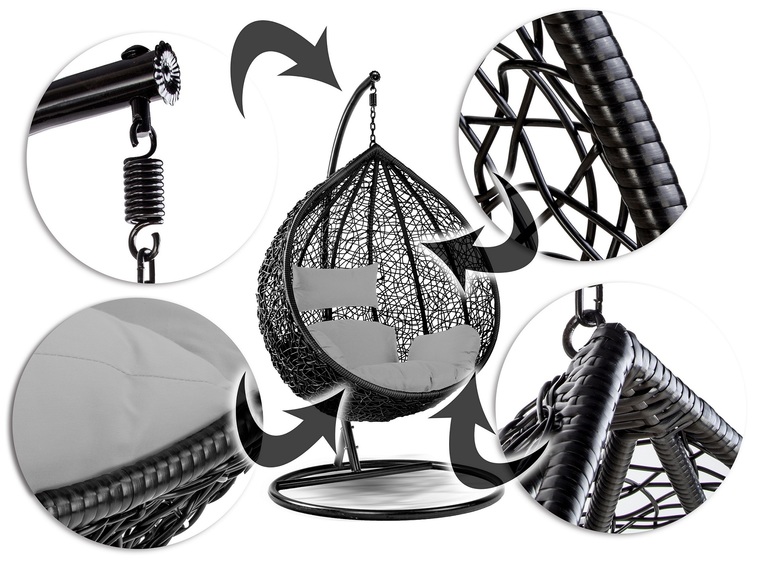 Fotele wiszące - Fotel Wiszący do OGRODU Dalia Antracyt / Szary Kokon Huśtawka Wolnostojący (6)