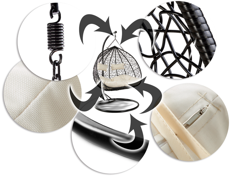 Fotele wiszące - Fotel wiszący do salonu Lila 2 Pro czarny stelaż czarny kosz poduszka ecru (10)