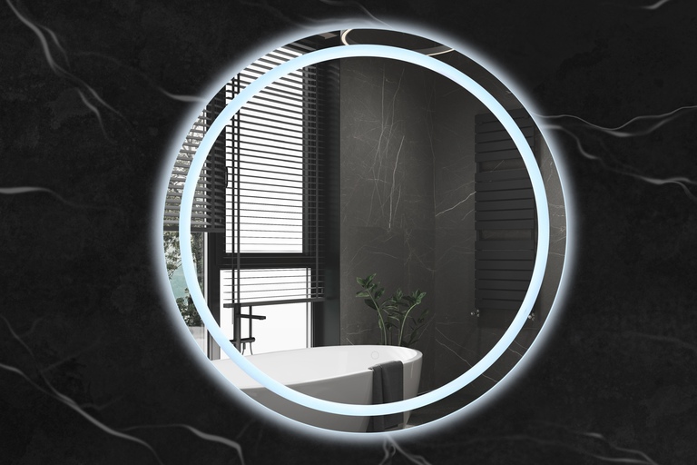 Lustra łazienkowe - Lustro ścienne łazienkowe okrągłe z RAMKĄ 80 cm z LED podświetlane (8)