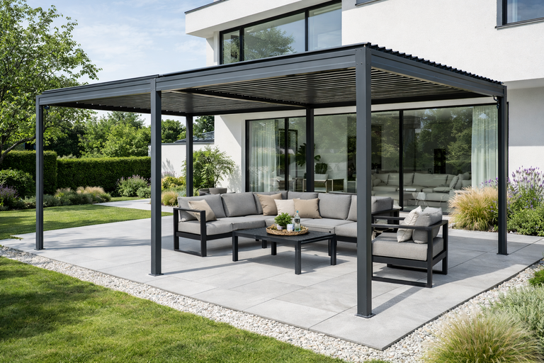 Altany - Pergola Altana Tarasowa Antracytowa z otwieranym dachem ALUMINIOWA 3x6m Corciano (2)