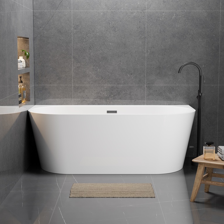 Wanny wolnostojące - Wanna wolnostojąca przyścienna 180 x 80 cm biała system przelewowy Pari (3) Wanny wolnostojące - Wanna wolnostojąca przyścienna 180 x 80 cm biała system przelewowy Pari (3)