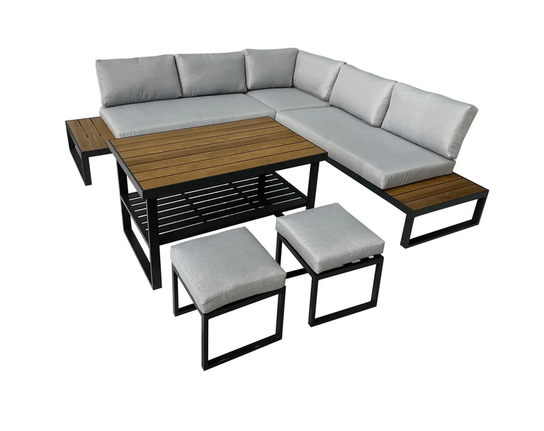 Zestawy ogrodowe - Zestaw mebli MOSTAR narożnik + stół + 2 PUFY Aluminium (2)