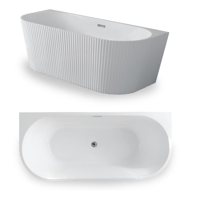 Wanny wolnostojące - Wanna Pari 170 x 75 x 58 cm wolnostojąca przyścienna w prążki biała z przelewem (3)