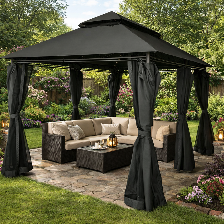 Pawilony ogrodowe - Pawilon namiot ogrodowy altana 3x4 m z oświetleniem LED MOSKITIERA  (4)