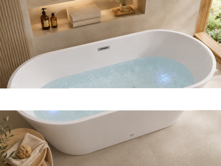 Z hydromasażem  - Wanna Łazienkowa Jupiter +  a funkcją masażu POWIETRZNEGO 170 x 80 cm wolnostojąca Akrylowa LED Jacuzzi HYDROMASAŻ (4)