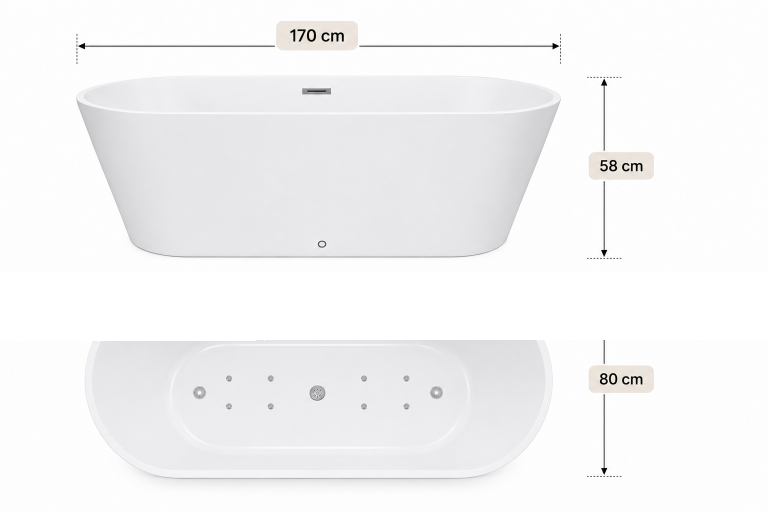 Z hydromasażem  - Wanna Łazienkowa Jupiter +  a funkcją masażu POWIETRZNEGO 170 x 80 cm wolnostojąca Akrylowa LED Jacuzzi HYDROMASAŻ (7)