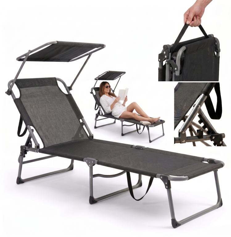 Leżaki ogrodowe - Leżak ogrodowy Osaka składany z daszkiem (1)