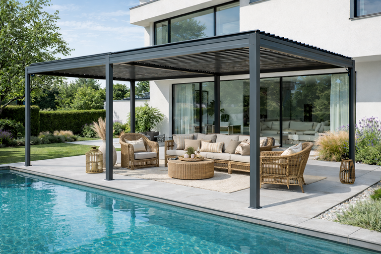 Altany - Pergola Altana Tarasowa Antracytowa z otwieranym dachem ALUMINIOWA 3x6m Corciano (4)