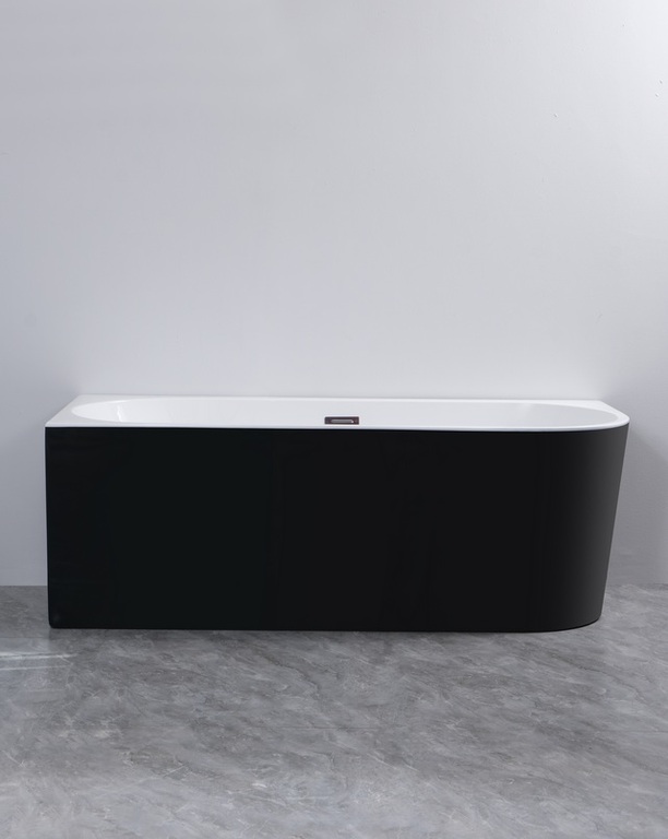 Wanny wolnostojące - Wanna wolnostojąca przyścienna NAROŻNA PULA Czarna LEWA 170 x 75 cm biała system przelewowy  (4)