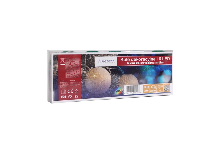 Boże Narodzenie - Ozdoba Świąteczna Cotton Balls kule 10 LED ze świecącą nitką SREBRNO SREBRNE (2)