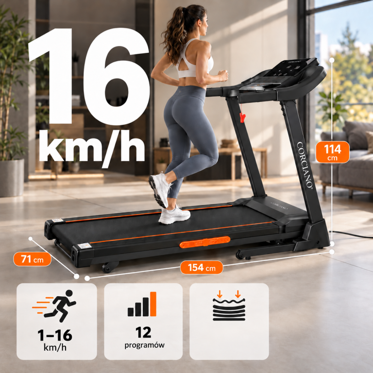 Bieżnie elektryczne - Bieżnia Elektryczna LEON 16km/h Corciano Auto wznos APLIKACJE 150kg  (2)