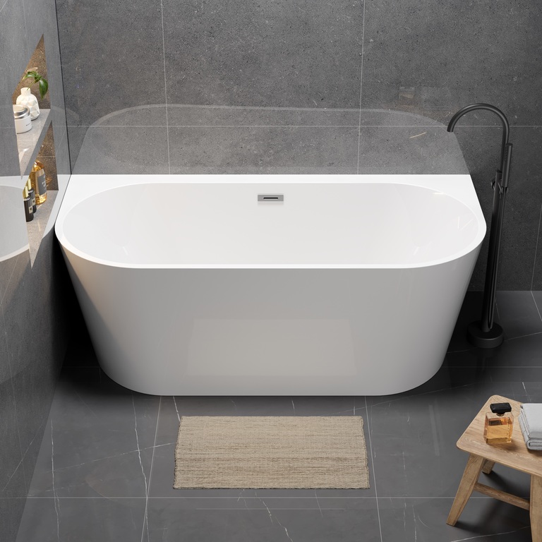 Wanny wolnostojące - Wanna wolnostojąca przyścienna 180 x 80 cm biała system przelewowy Pari (4) Wanny wolnostojące - Wanna wolnostojąca przyścienna 180 x 80 cm biała system przelewowy Pari (4)