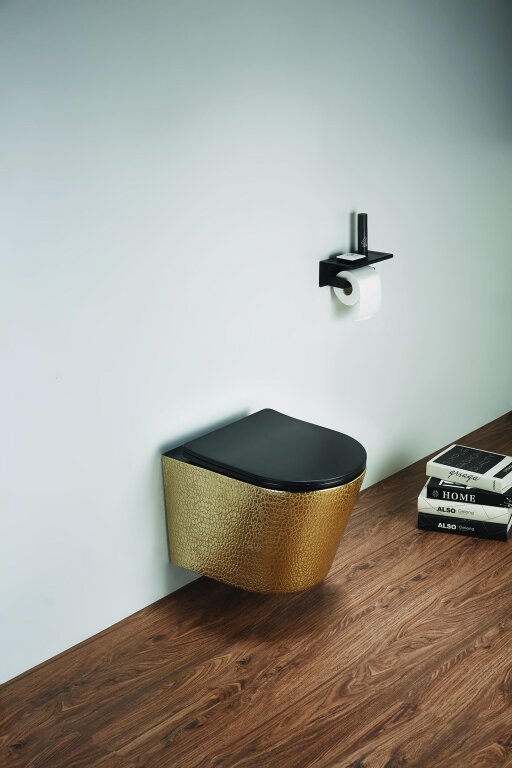 Akcesoria łazienkowe - Miska WC wisząca Corciano Optimo Pro Gold Złota Struktura / Matowy Czarny 49x37x36 cm (2)