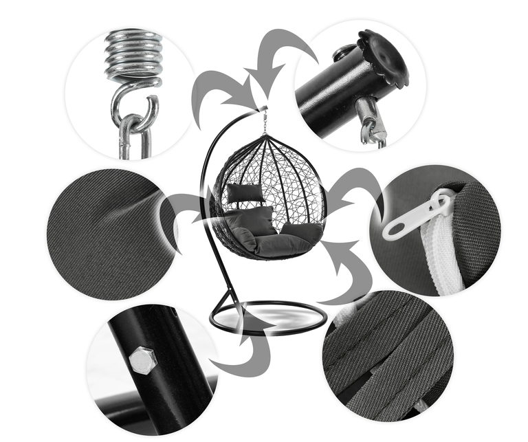 Fotele wiszące - Fotel Wiszący Pokojowy Cento Czarny / Antracytowy Kokon Huśtawka (6)