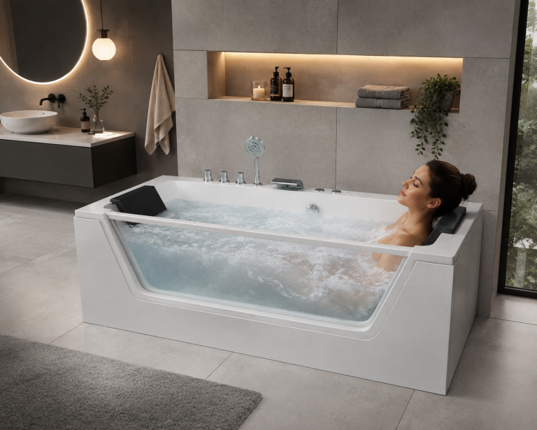 Z hydromasażem  - Wanna Łazienkowa Cannes z Hydromasażem  170 x 80 cm wolnostojąca Akrylowa Jacuzzi (5)