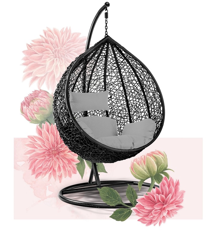 Fotele wiszące - Fotel Wiszący do OGRODU Dalia Antracyt / Szary Kokon Huśtawka Wolnostojący (7)
