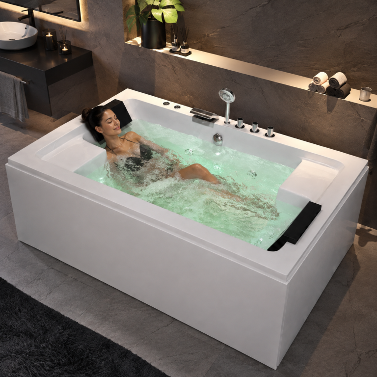 Wanny wolnostojące -  Wanna Łazienkowa z Hydromasażem  Mentona 180 x 120 cm wolnostojąca Akrylowa LED Jacuzzi SPA kompletna (2)