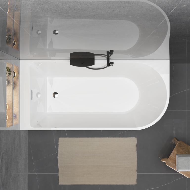 Wanny wolnostojące - Wanna wolnostojąca przyścienna NAROŻNA PORTO LEWA 170 x 80 x 58 cm biała system przelewowy boczny (7)