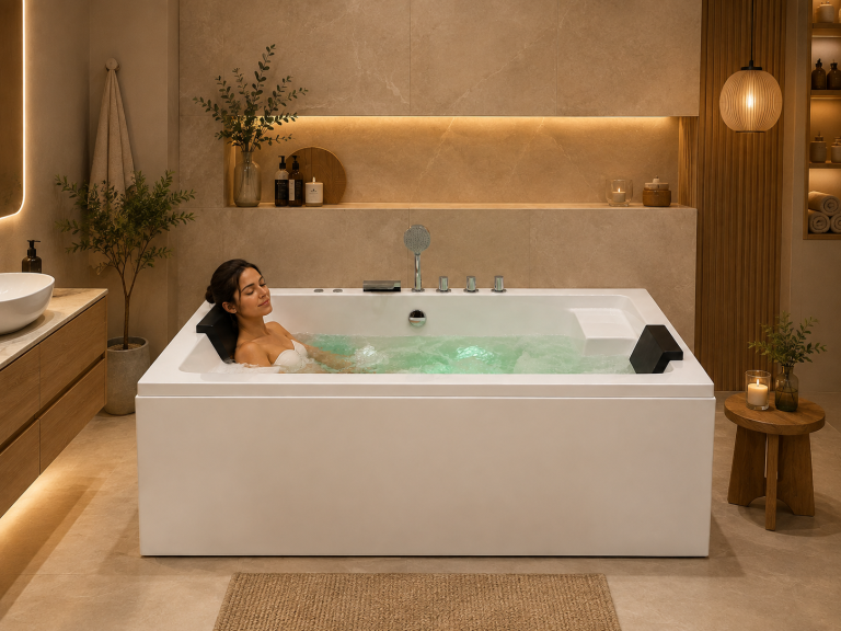 Wanny wolnostojące -  Wanna Łazienkowa z Hydromasażem  Mentona 180 x 120 cm wolnostojąca Akrylowa LED Jacuzzi SPA kompletna (4)