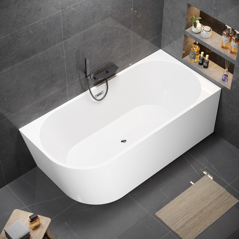 Wanny wolnostojące - Wanna wolnostojąca przyścienna NAROŻNA PULA PRAWA 170 x 80 cm biała system przelewowy centralny (4)