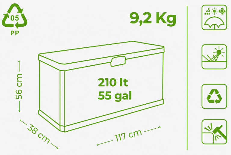 Skrzynie - Skrzynia ogrodowa Omega 117x38x56 210L grafit  (3)