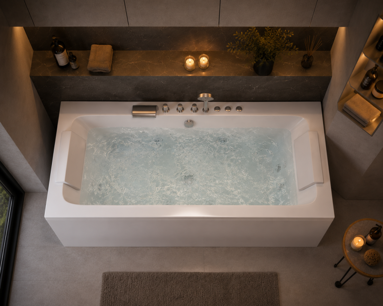 Z hydromasażem  - Wanna Łazienkowa Genua z Hydromasażem  170 x 80 cm wolnostojąca Akrylowa Jacuzzi (7)