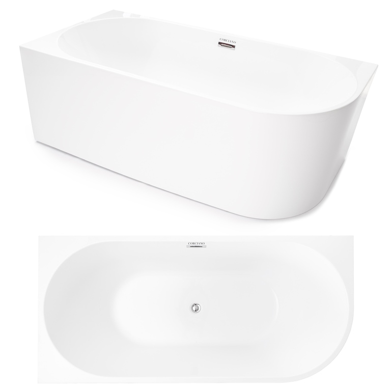 Wanny wolnostojące - Wanna wolnostojąca przyścienna NAROŻNA PULA LEWA 160 x 75 cm biała system przelewowy  (8)