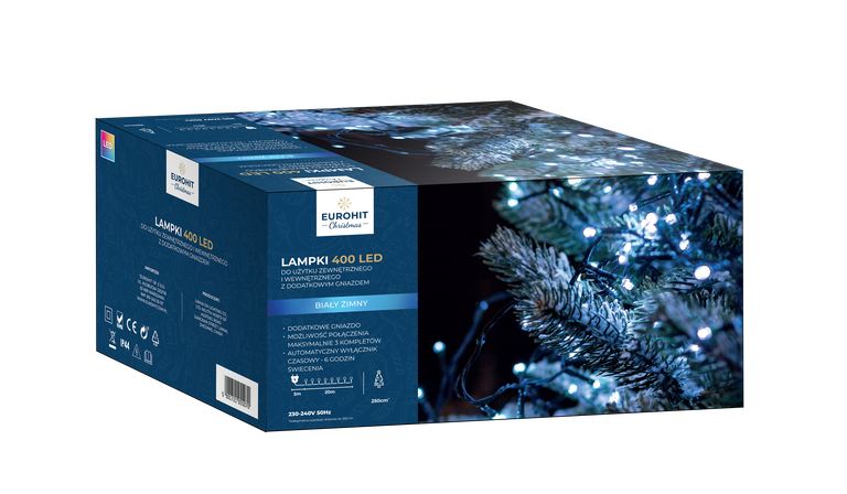 Boże Narodzenie - Lampki 400 LED z dodatkowym gniazdem Biały Zimny (1)